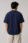 Men Navy Blue Signature Printed Oversized Relaxed Fit Cotton T-shirt