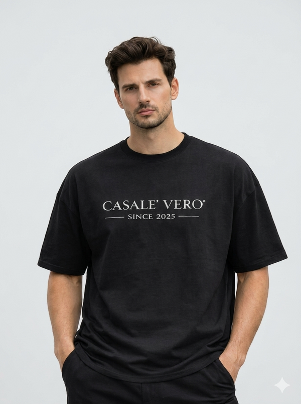 Men Casale Vero Signature printed Black Stealth Minimal Printed Oversized premium cotton T-shirt