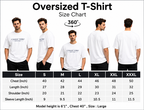 Men Casale vero Signature Printed Oversized Drop shoulder white Cotton Single Jersey T-Shirt