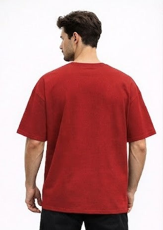 Men Casale Vero Signature Printed Oversized Drop shoulder Red Cotton Single Jersey T-shirt
