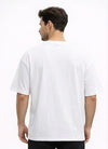 Men White Boxed Signature Printed Oversized Drop shoulder Cotton Single Jersey T-shirt
