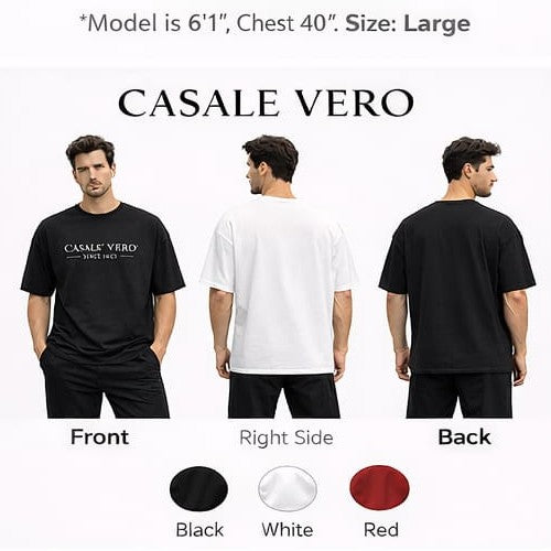 Men Casale Vero Signature printed Black Stealth Minimal Printed Oversized premium cotton T-shirt