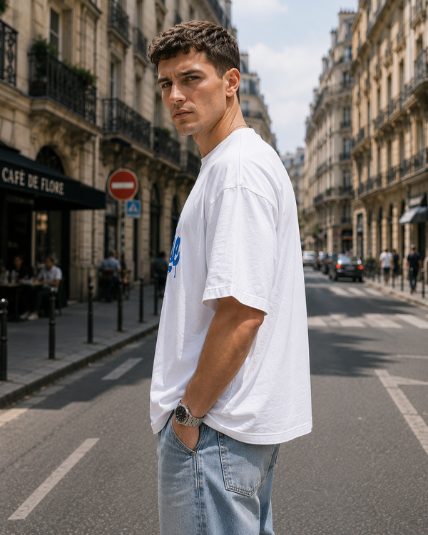 Men Stay Humble Printed White Oversized Drop Shoulder Cotton T-Shirt
