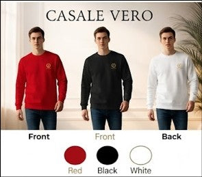 Men Embroidered logo Printed Minimalist Crest White Premium Cotton Regular fit Sweatshirt
