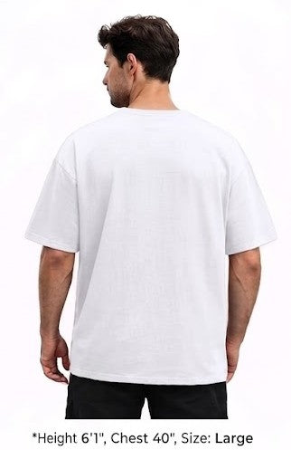 Men White Solid Oversized Drop shoulder Premium Cotton T-shirt