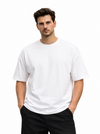 Men White Solid Oversized Drop shoulder Premium Cotton T-shirt
