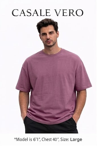 Plum Colour Solid Mens Oversized Tshirts-100% Cotton