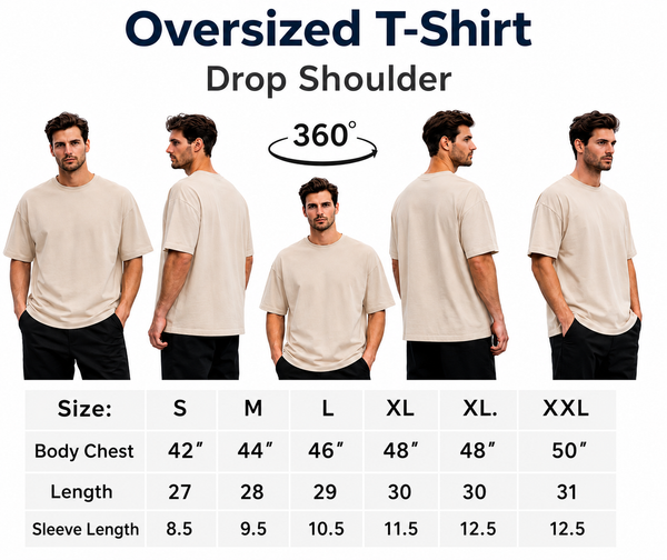 Men Oversized Beige Solid Round Neck Interlock cotton T-Shirt