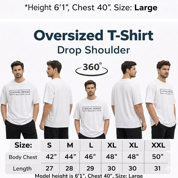 Men White Boxed Signature Printed Oversized Drop shoulder Cotton Single Jersey T-shirt