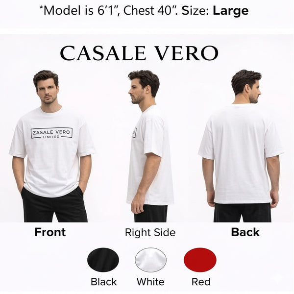Men White Boxed Signature Printed Oversized Drop shoulder Cotton Single Jersey T-shirt