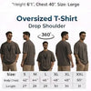 Men Oversized Drop Shoulder V Logo Steel Grey Cotton T-Shirt